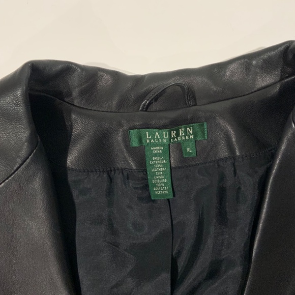Lauren Ralph Lauren Sz XL Black leather Blazer Jacket - Picture 2 of 10